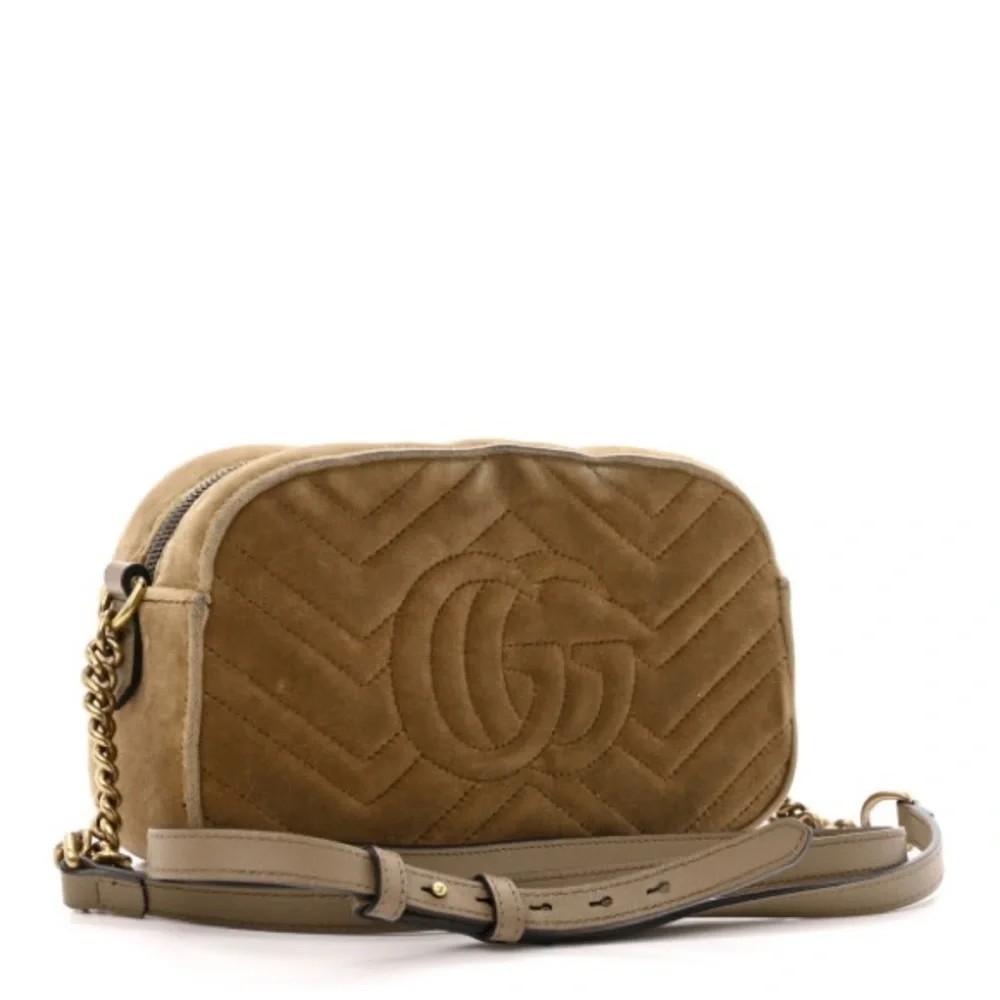 Velvet Matelasse Small GG Marmont Chain Shoulder Bag Taupe - Picture 2 of 3